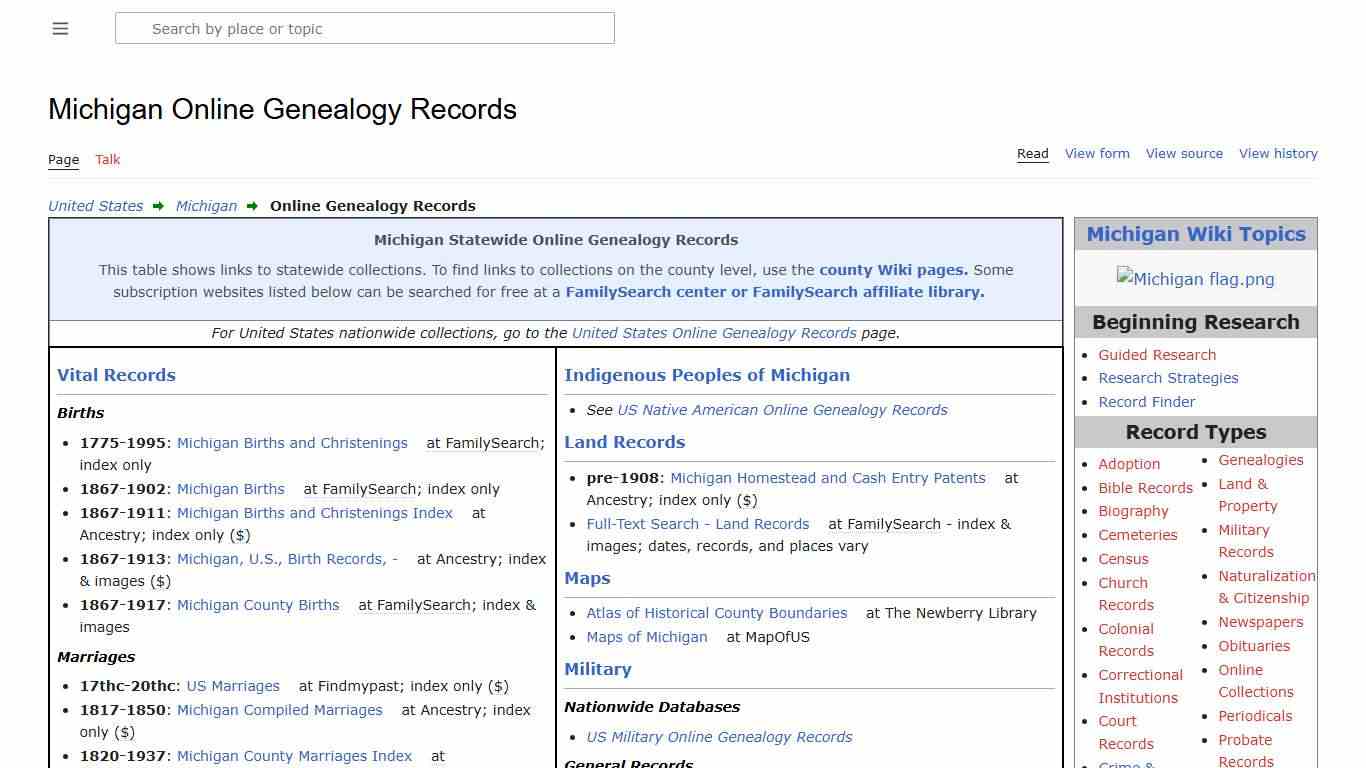 Michigan Online Genealogy Records • FamilySearch