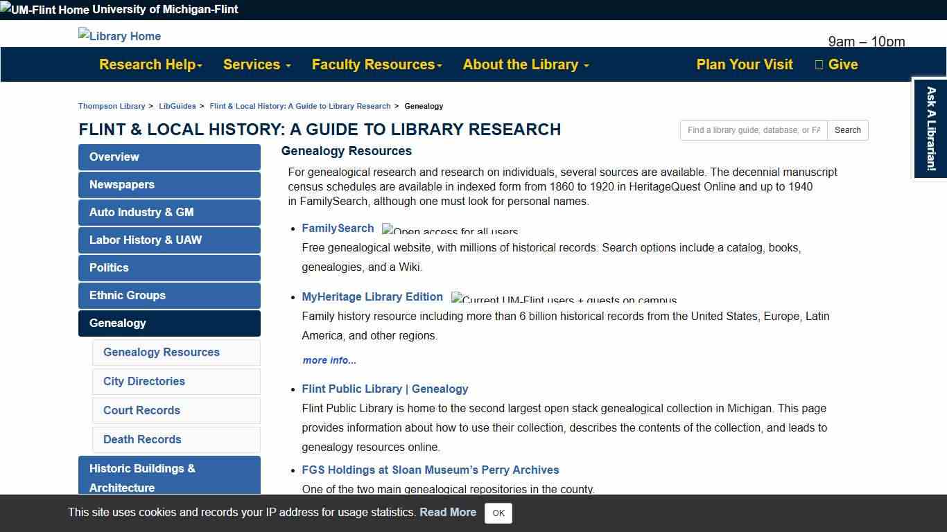 Genealogy - Flint & Local History: A Guide to Library Research - LibGuides at University of Michigan - Flint